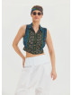 Shirt Collar Button Detailed Navy Blue Summer Blouse 4631